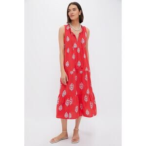 TNUCK BEACH Scarlet Bouquet Blockprint Salty Paloma Caftan Size L NWT